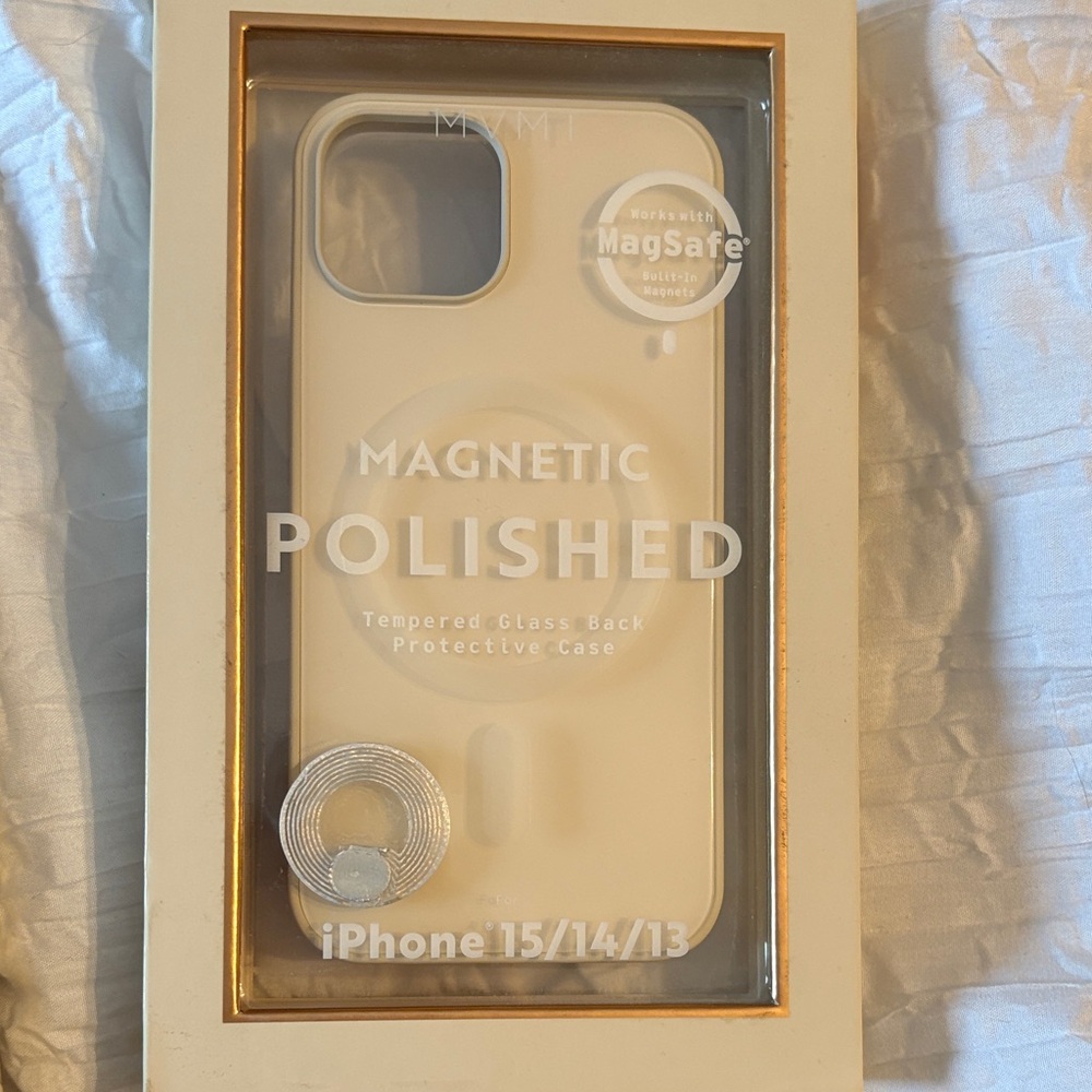 Magnetic Polished iPhone Case - Cream tempered glass back